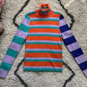 Anthropologie Maeve Striped Turtleneck Sweater colorblock Ribbed